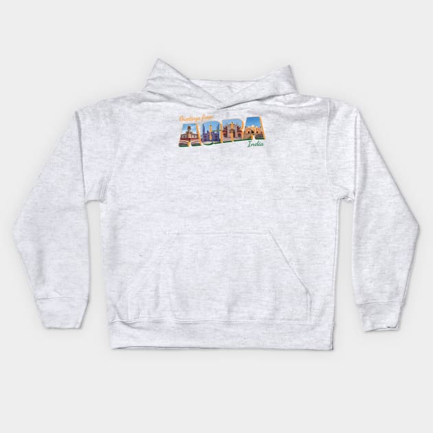 Greetings from Agra in India Vintage style retro souvenir Kids Hoodie by DesignerPropo